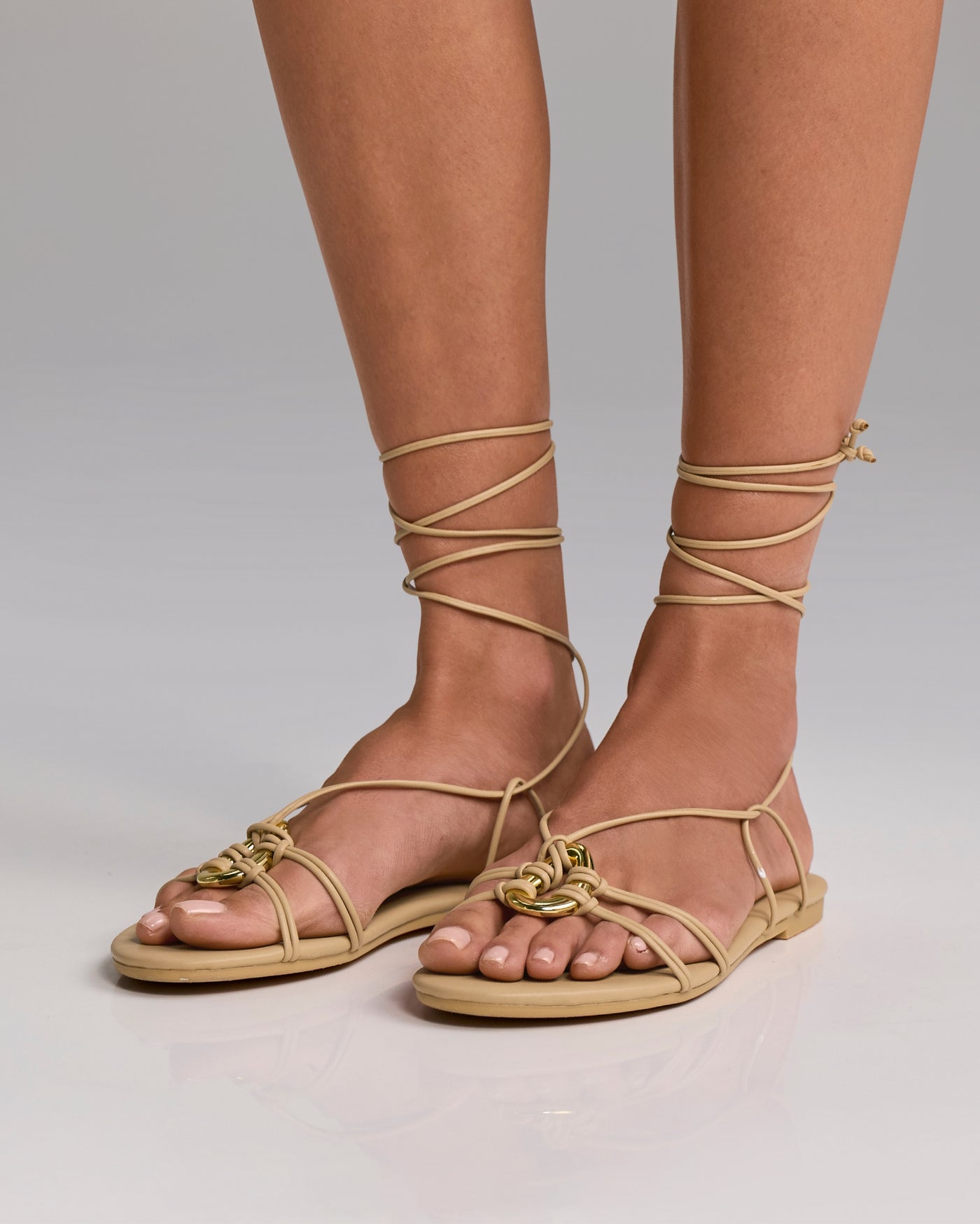 Strappy Modern Hardware Gladiator Sandal Nude