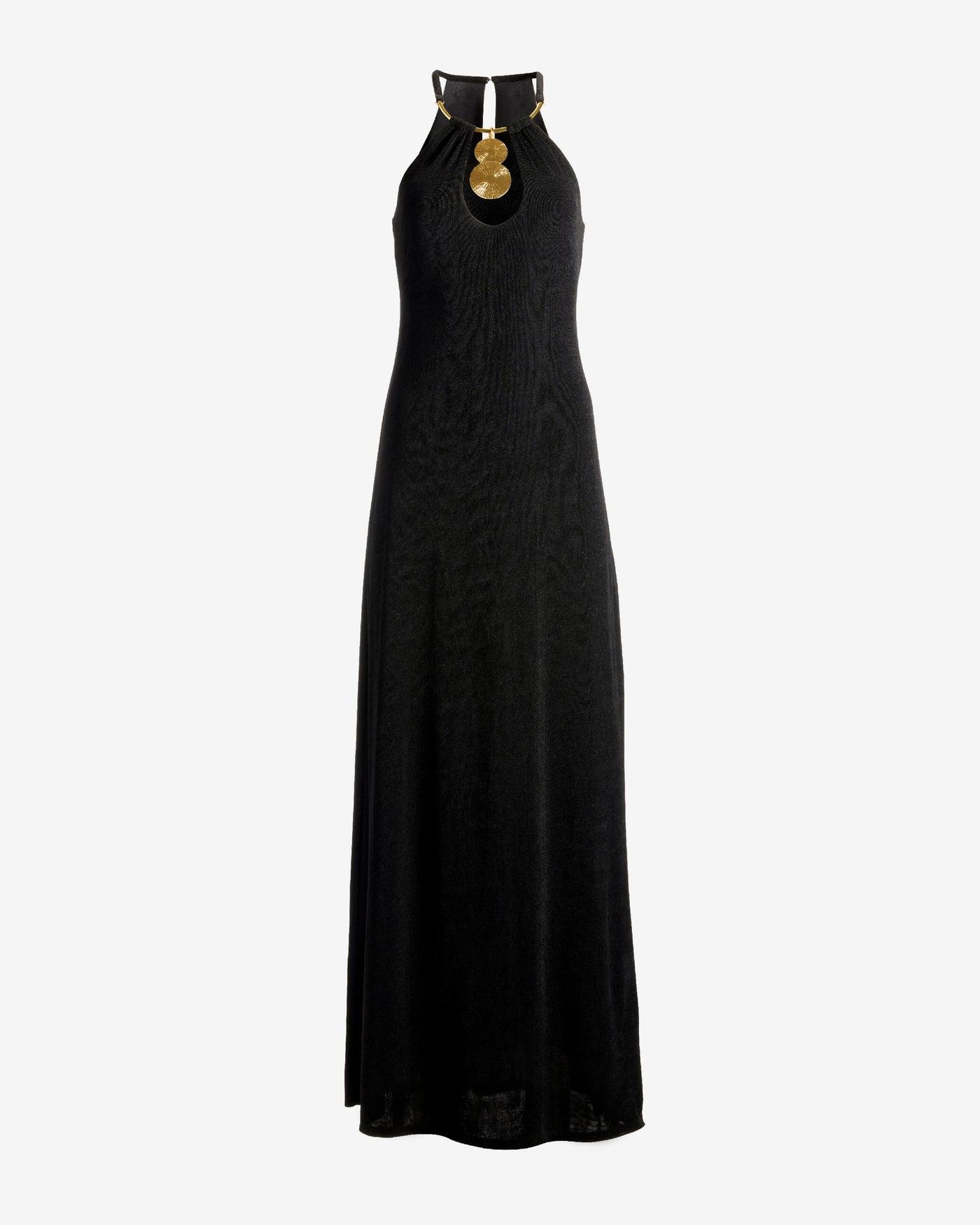 Halter Hardware Detail Slinky Maxi Dress Black