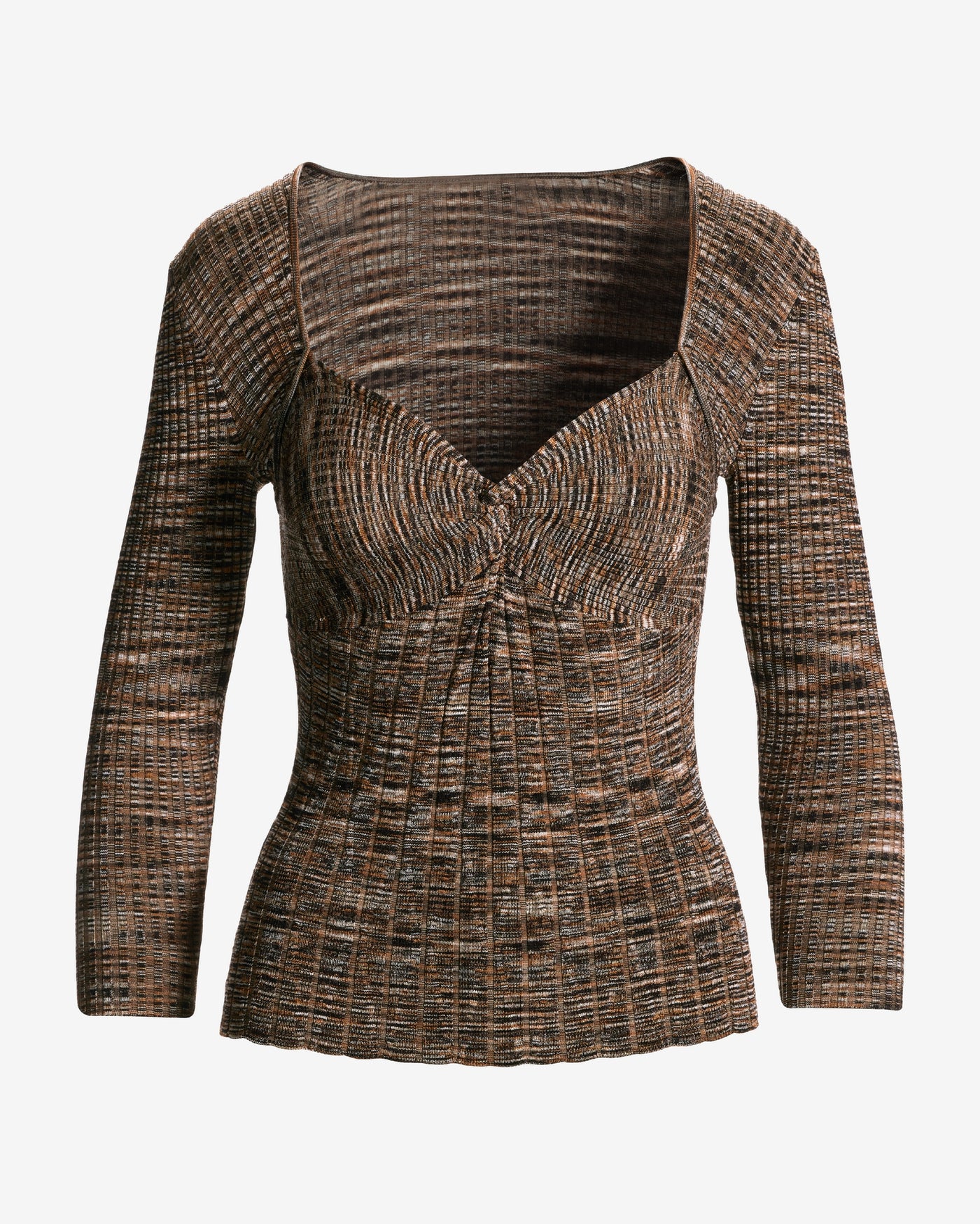 Marled Three Quarter Sleeve Sweater Brown Multi