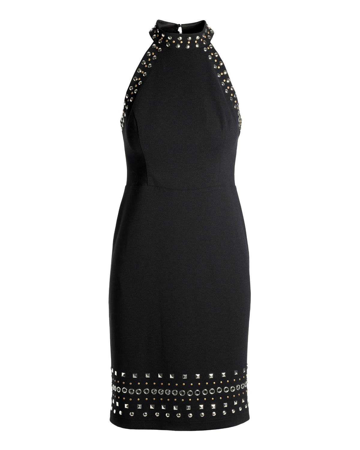 Mock Neck Studded Sheath Dress Black