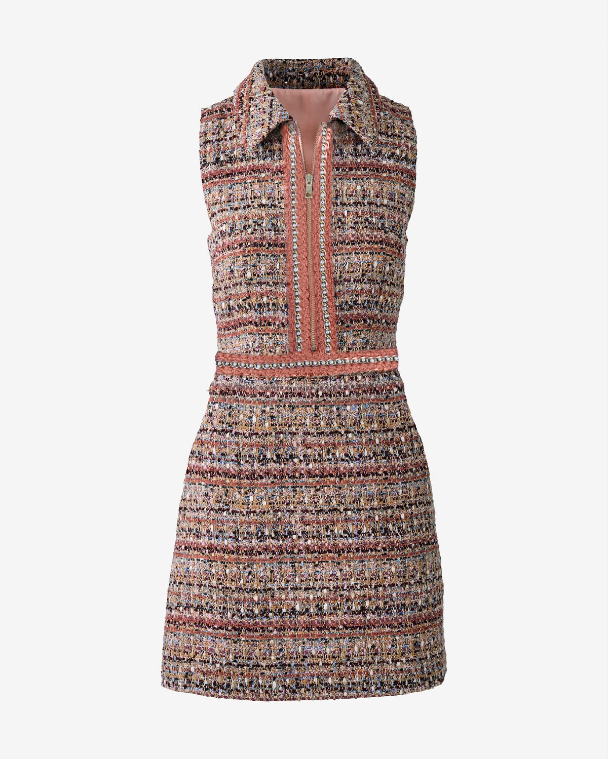 Bouclé Tweed Sleeveless Dress Pink Multi