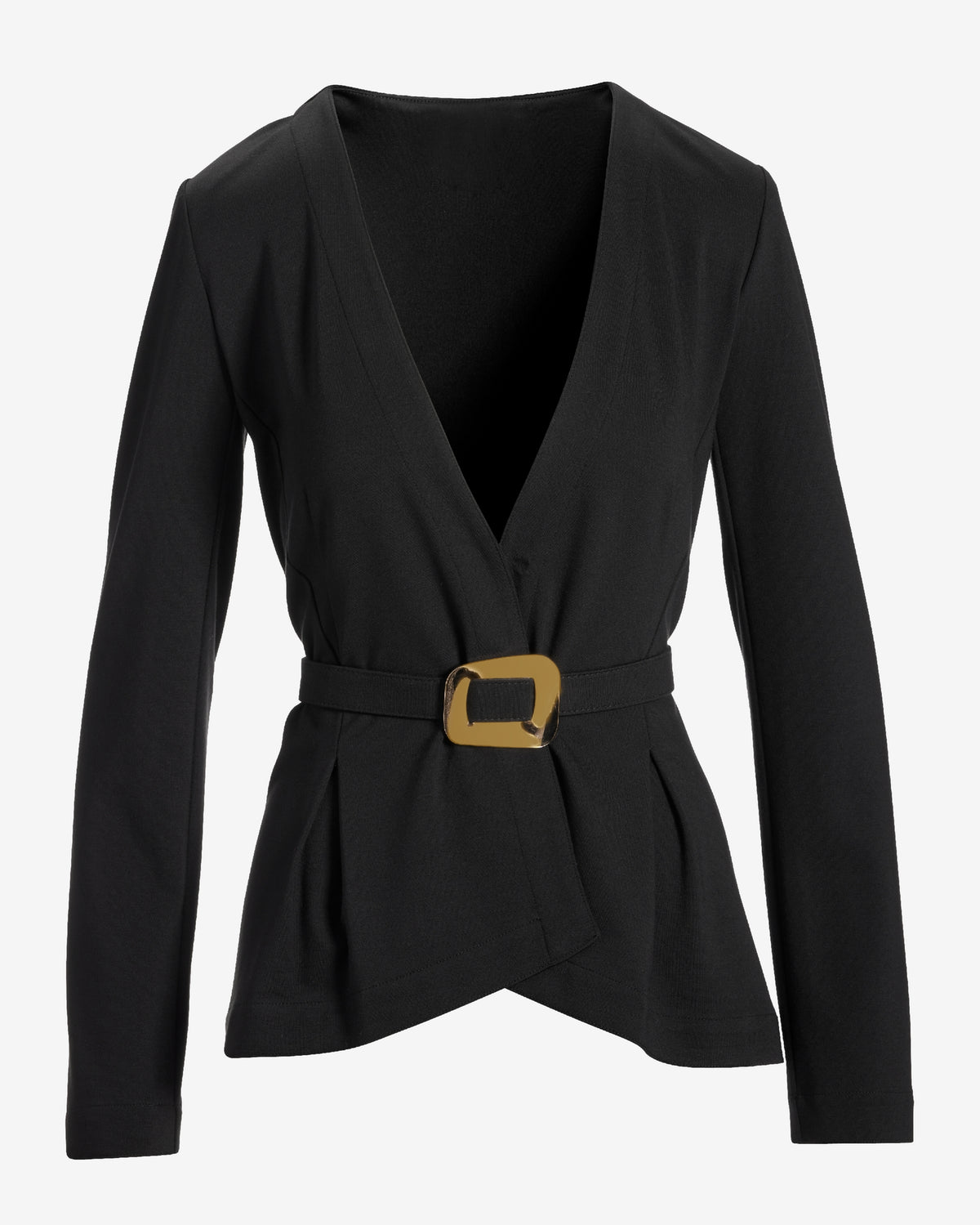 Sleek Ponte Drape Hardware Belted Jacket Black