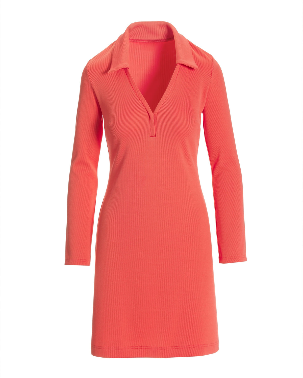 Collared v-neck long sleeve rib knit dress Dubarry