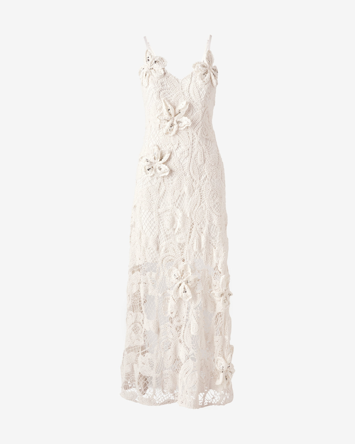 3D Floral Crochet Embellished Maxi Dress Off White