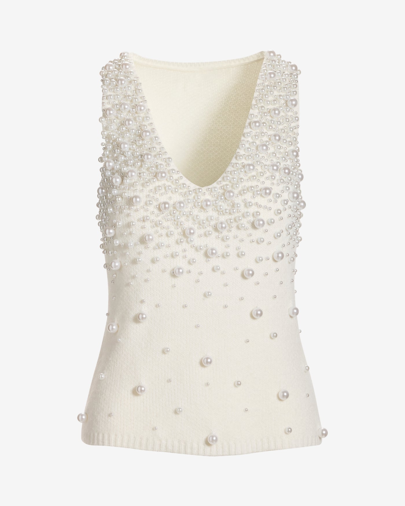 Pearl Embellished Sweater Tank Off White