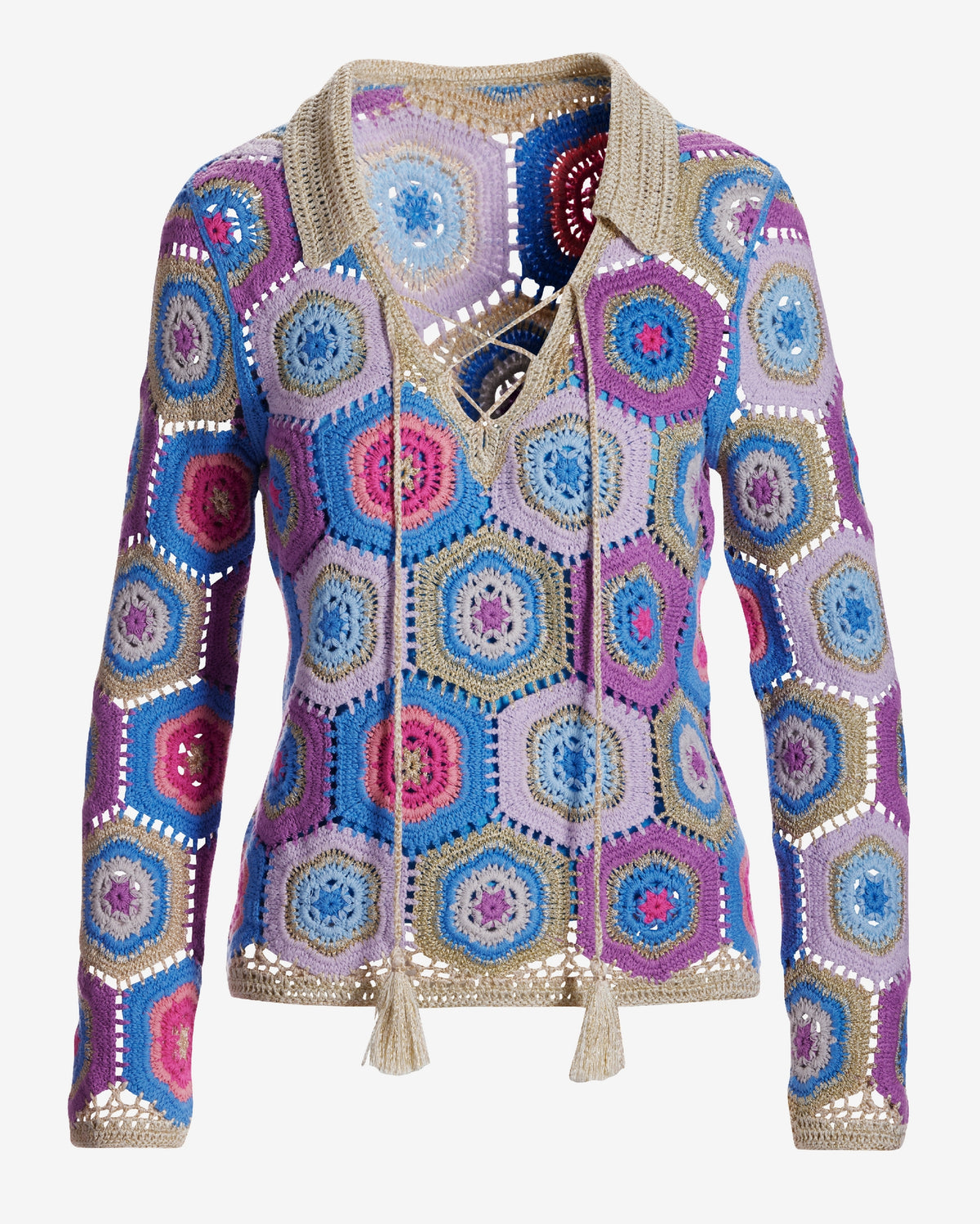 Collared Crochet Sweater Multi
