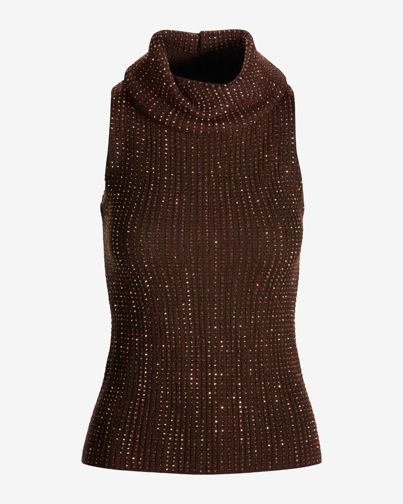 Rhinestone Turtleneck Sweater Tank Safari Brown