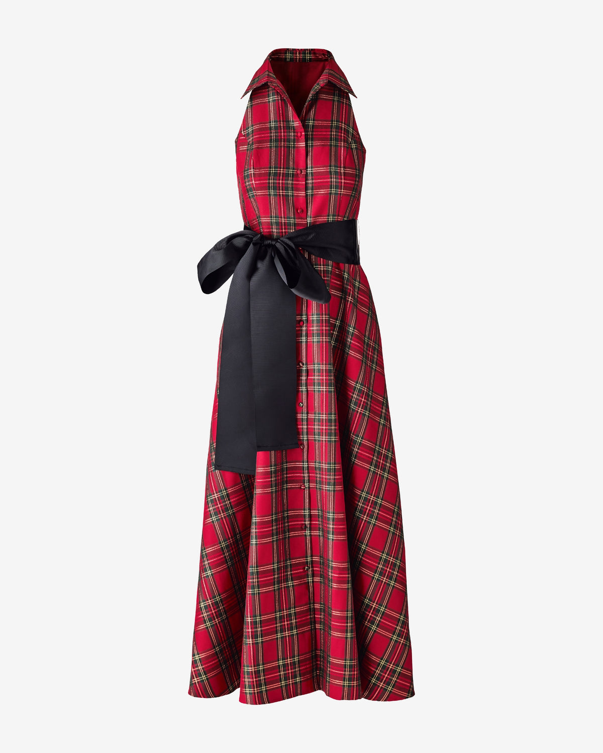 Plaid Fit and Flare Halter Shirt Dress Red Multi