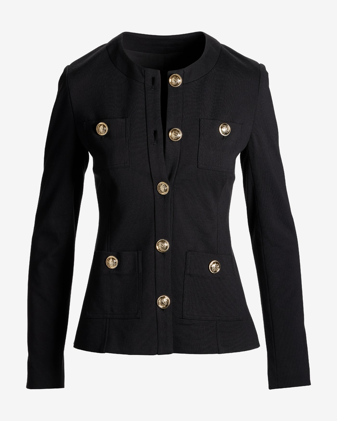 Ultimate Ponte Crest Button Collarless Jacket Black