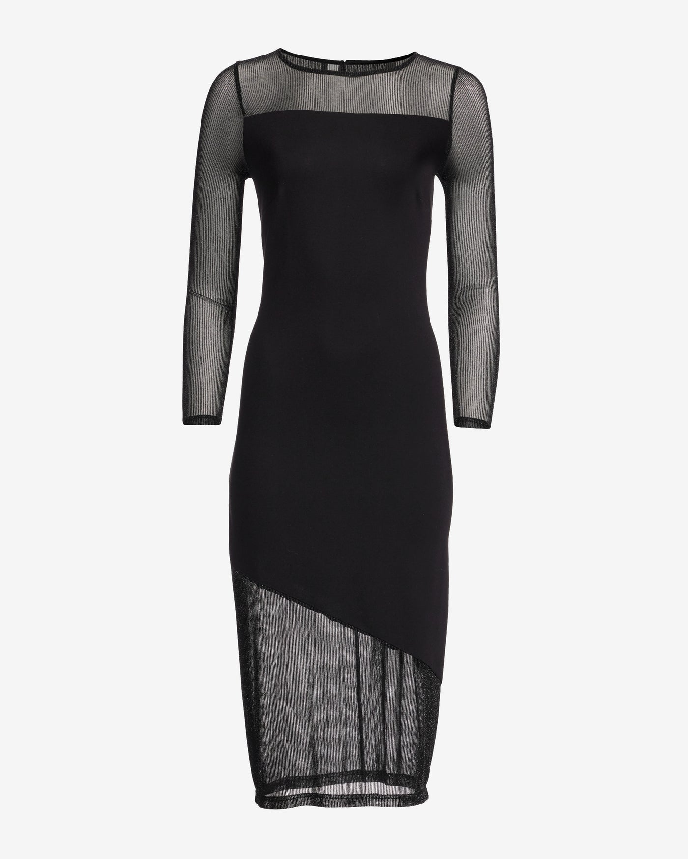 Asymmetrical Shimmer Mesh Midi Dress Black