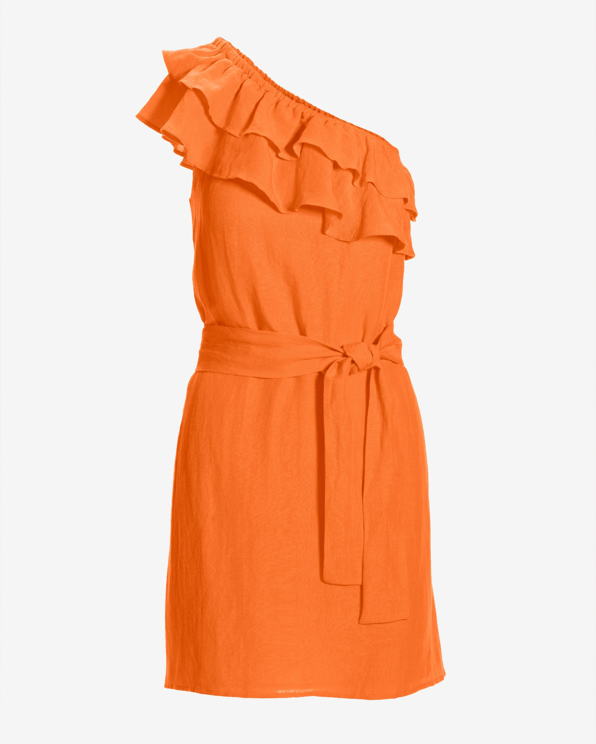 Ruffle Trim Linen Shift Dress Nectarine