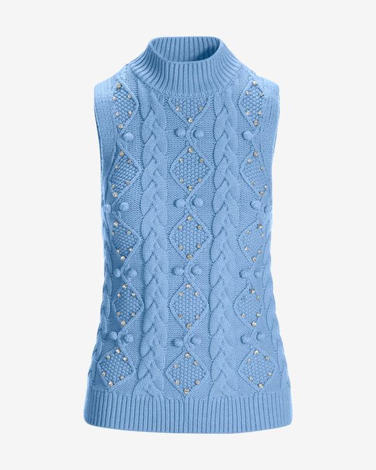 Embellished Cable Turtleneck Sweater Tank Airy Blue