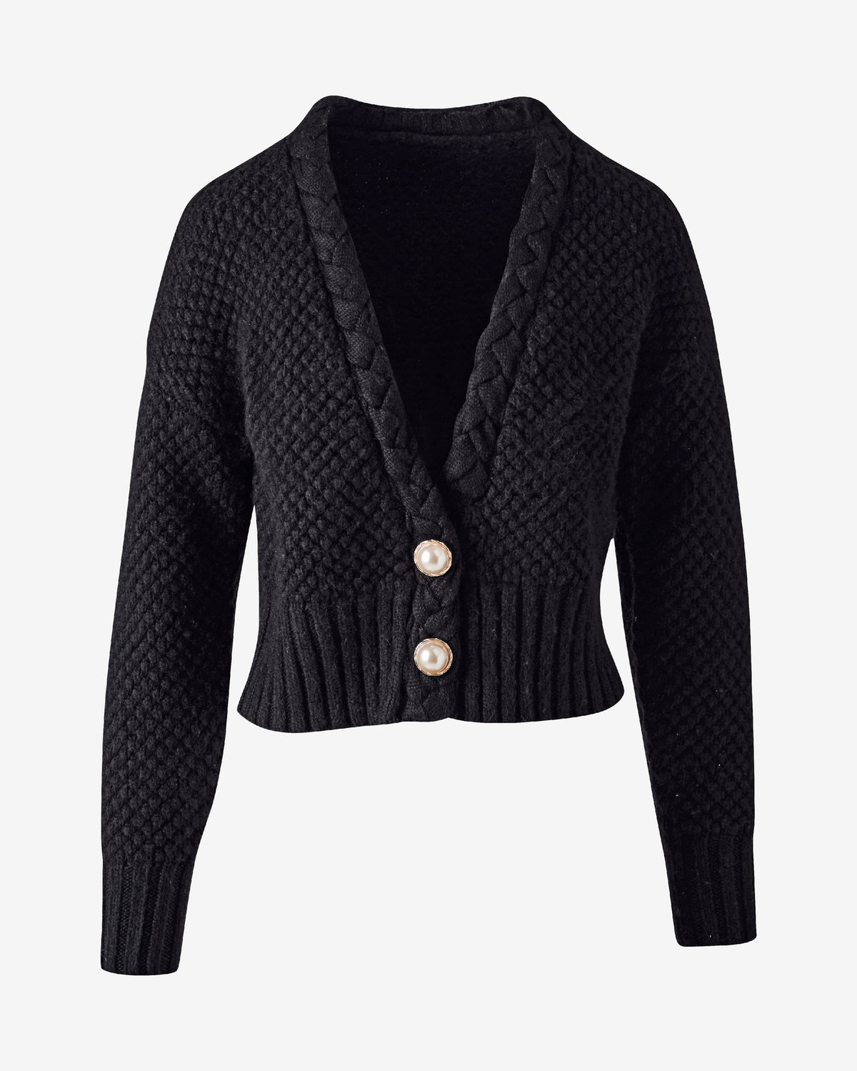Textured Braid Detail Cardigan Black