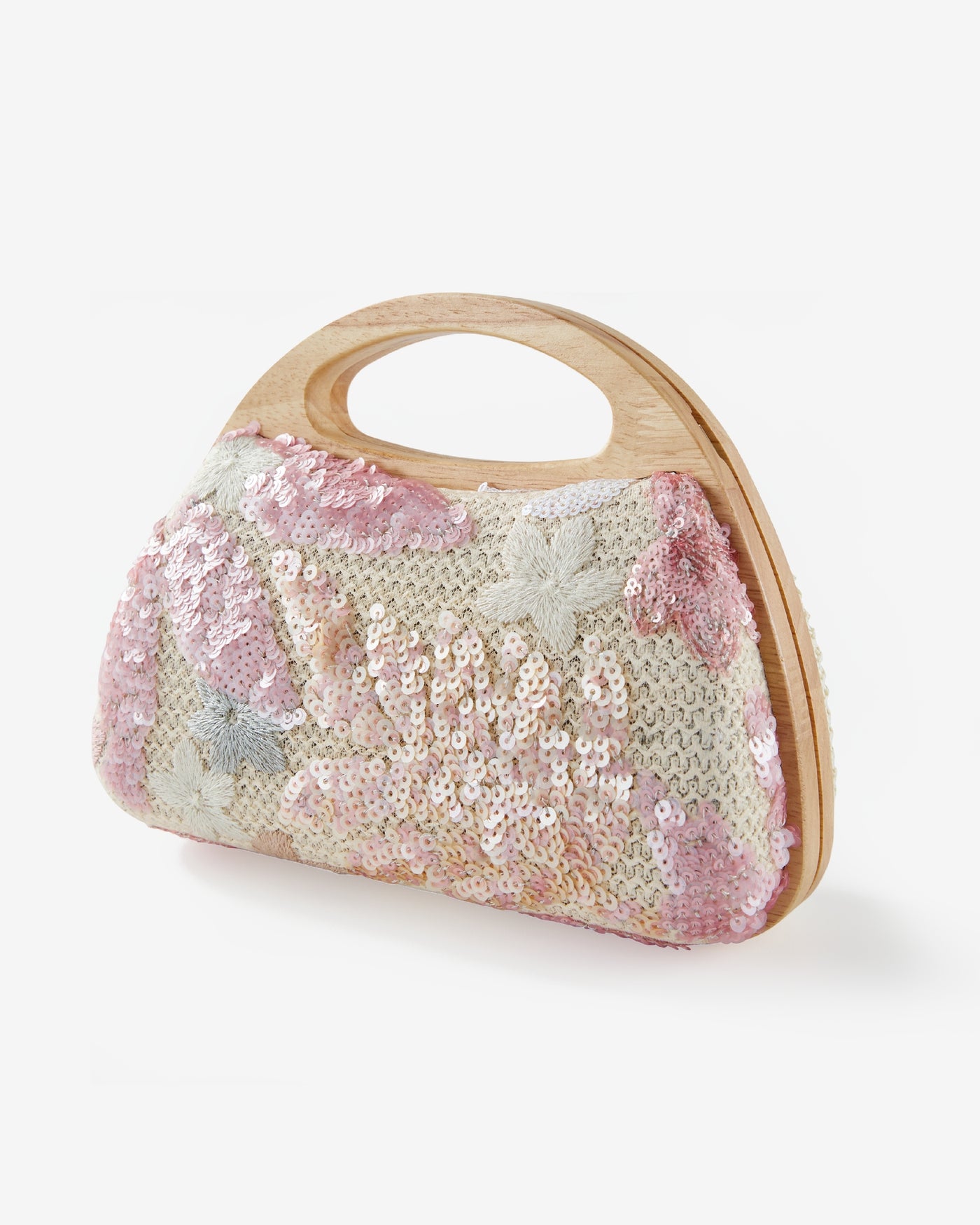 Sequin Wood Handle Clutch Pink/White
