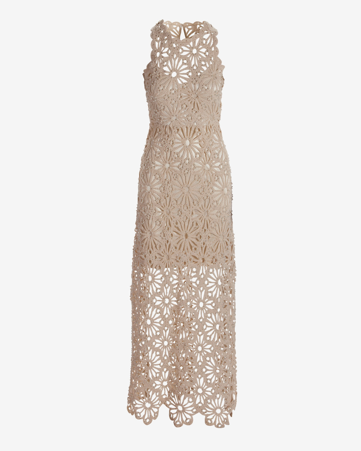 Pearl Embellished Crochet Maxi Dress Natural