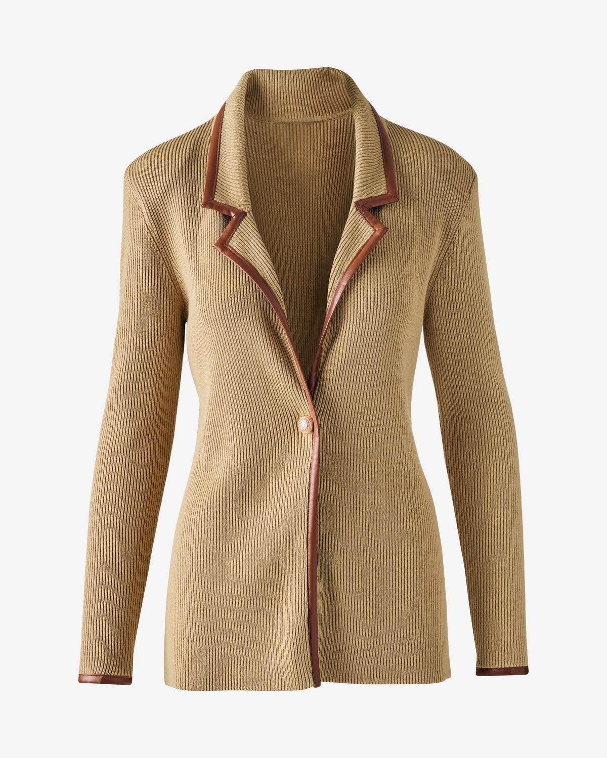 Contrast Trim Rib Sweater Blazer Sesame