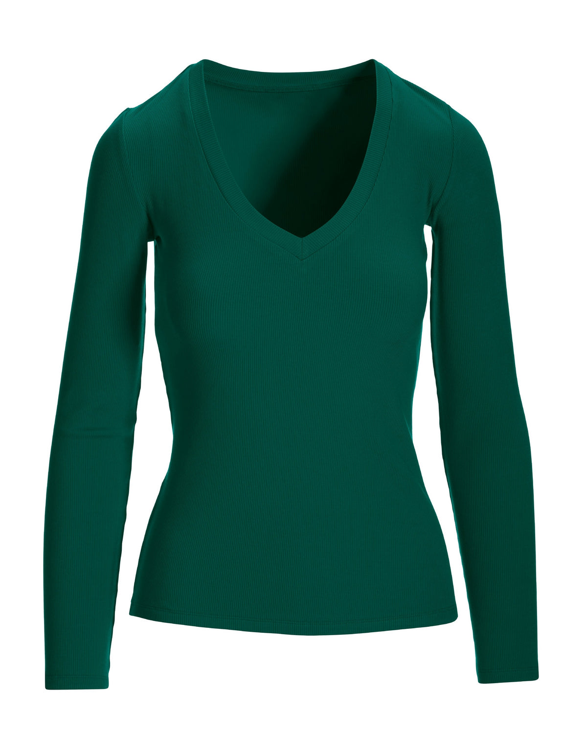 So Essential Ribbed V Neck Long Sleeve Top Deep Emerald