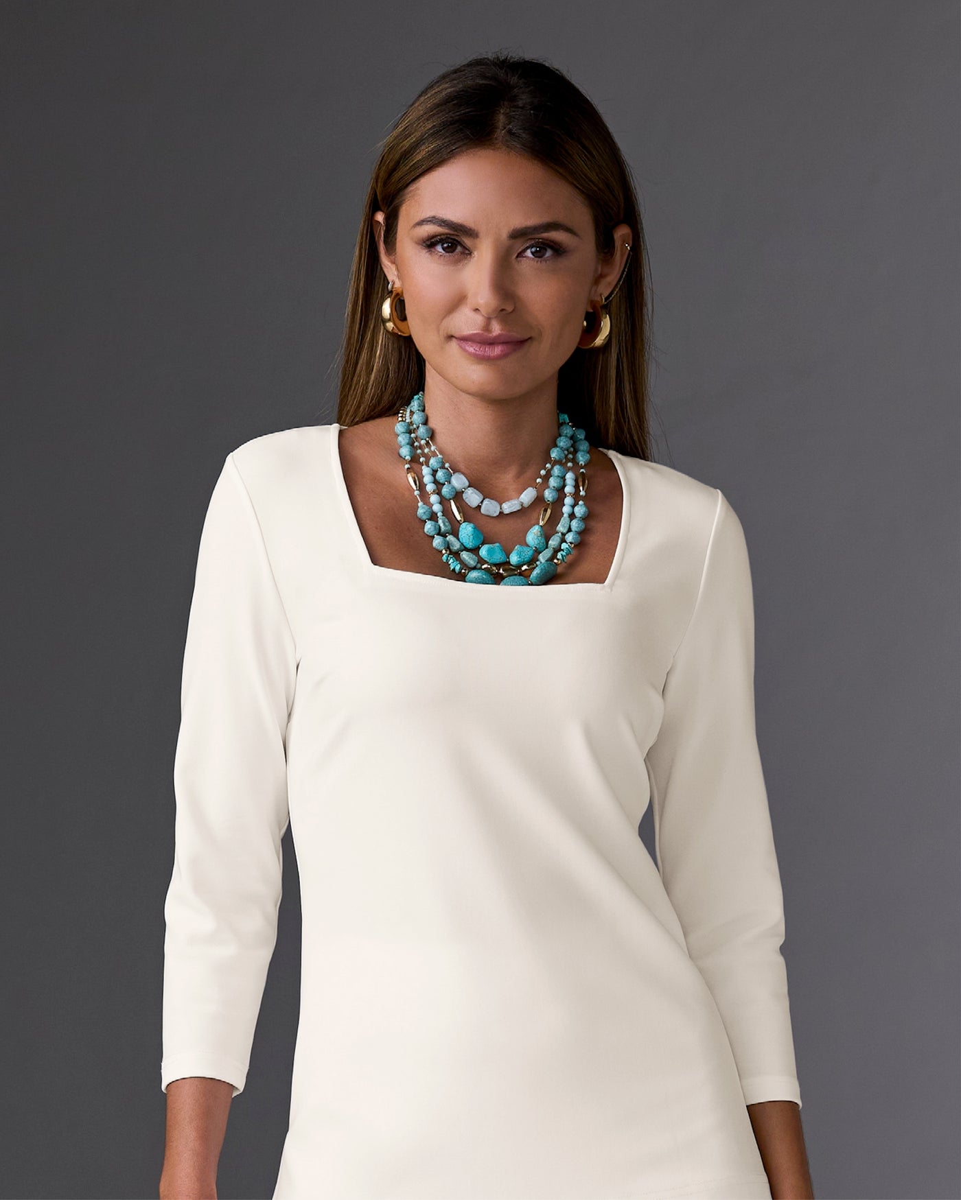 Turquoise and Gold Bead Layered Necklace Turquoise/Gold