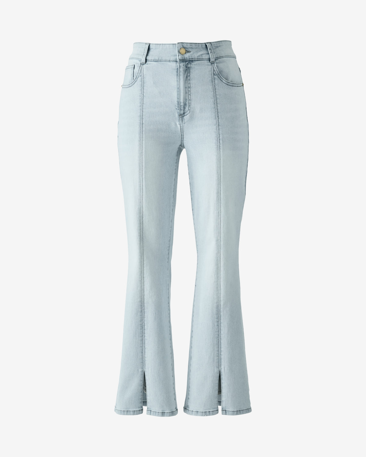 Cropped 5 Pocket Front Slit Jean Light Wash Denim