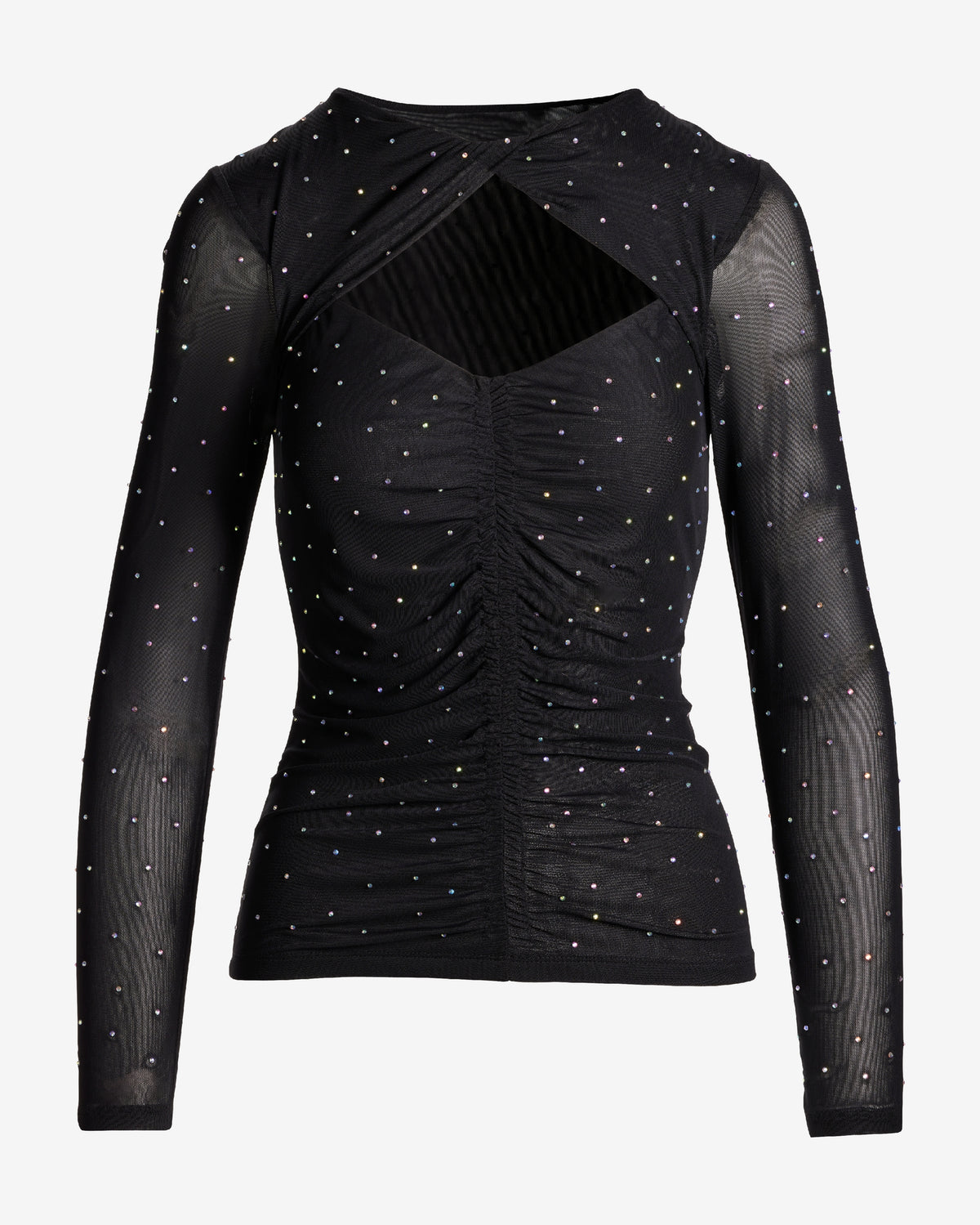 Mesh Embellished Cut Out Knit Top Proper Black