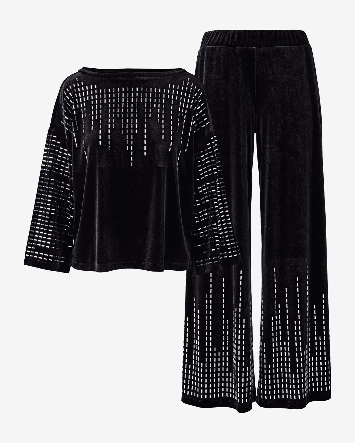 Velour Set with Rhinestone Embellishment Black