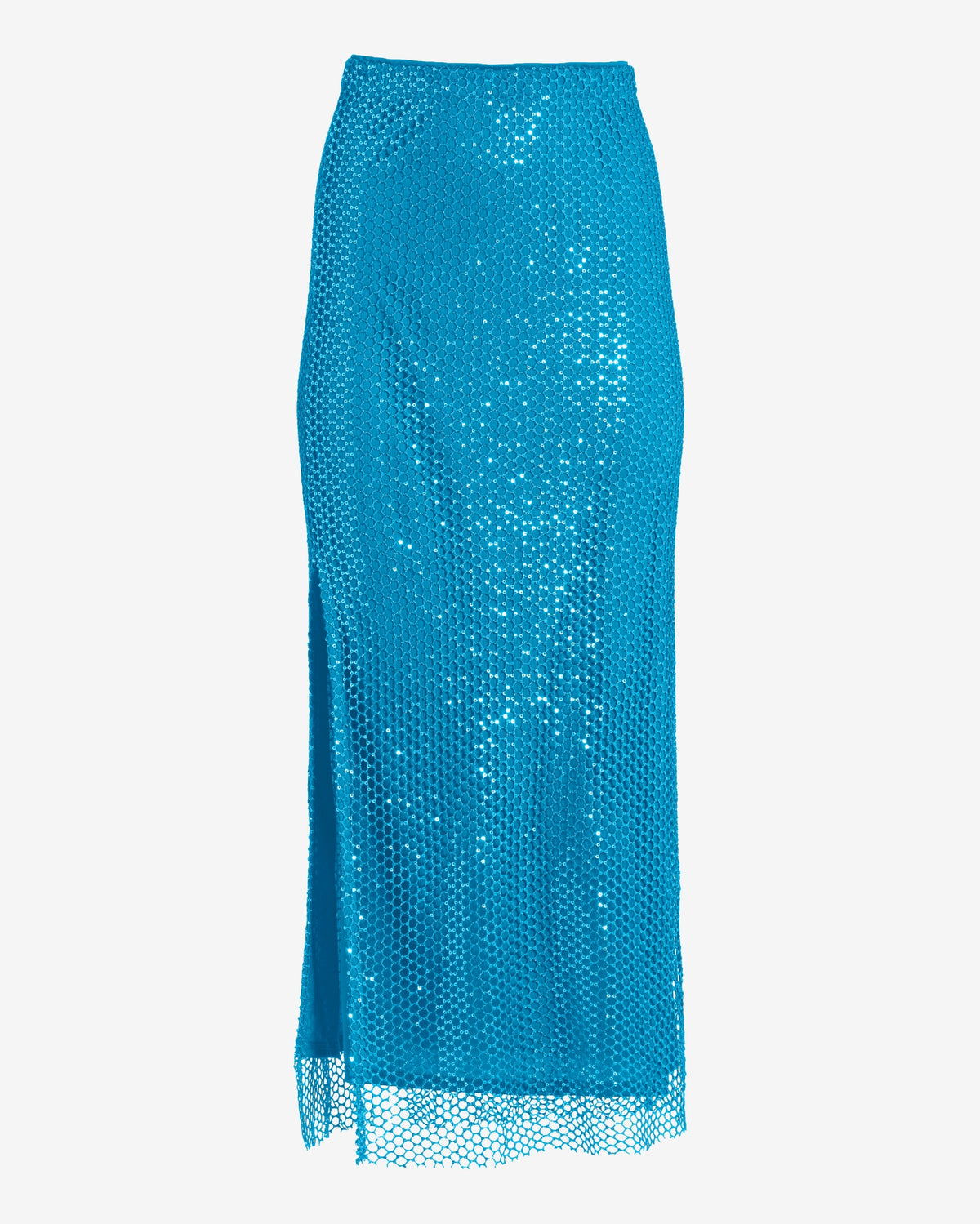 Shimmer Mesh Maxi Skirt Scuba Blue