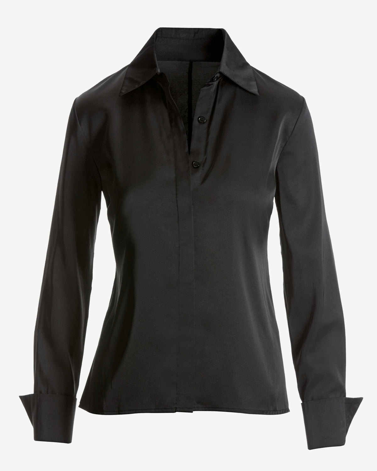 Sophia Button-Up Charmeuse Blouse Black