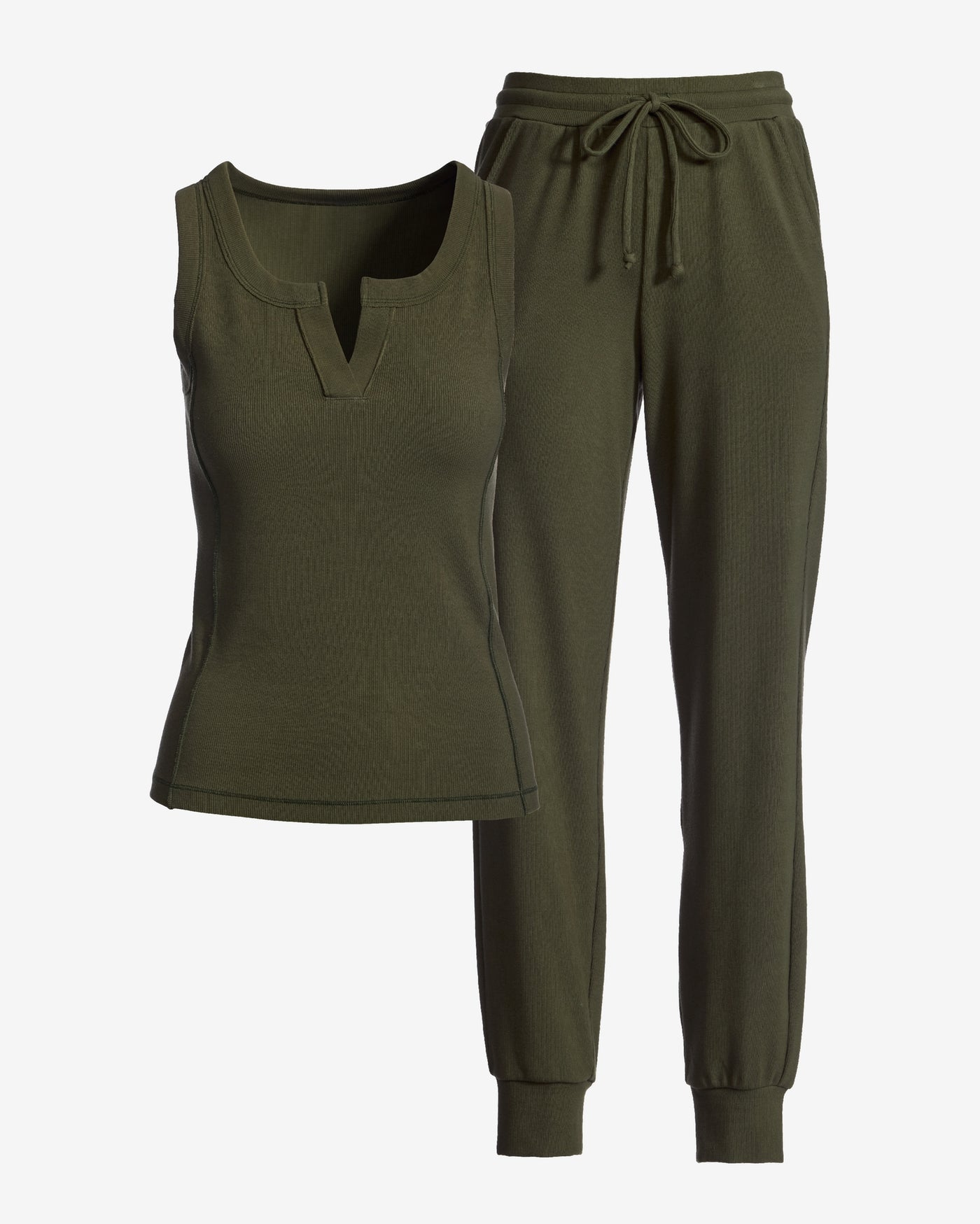 Ribbed Tank and Jogger Lounge Set Olive Night