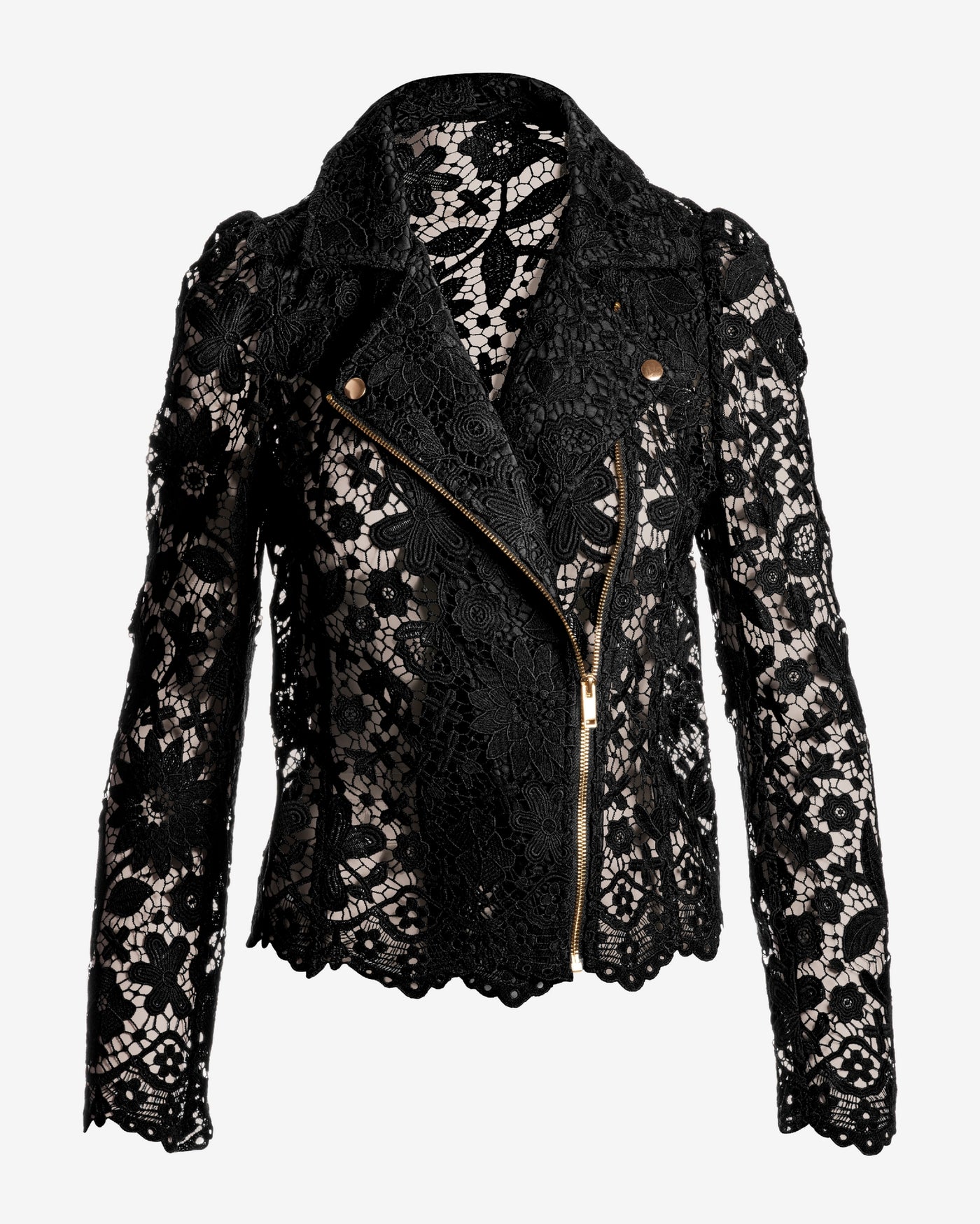 Scallop Trim Lace Moto Jacket Black