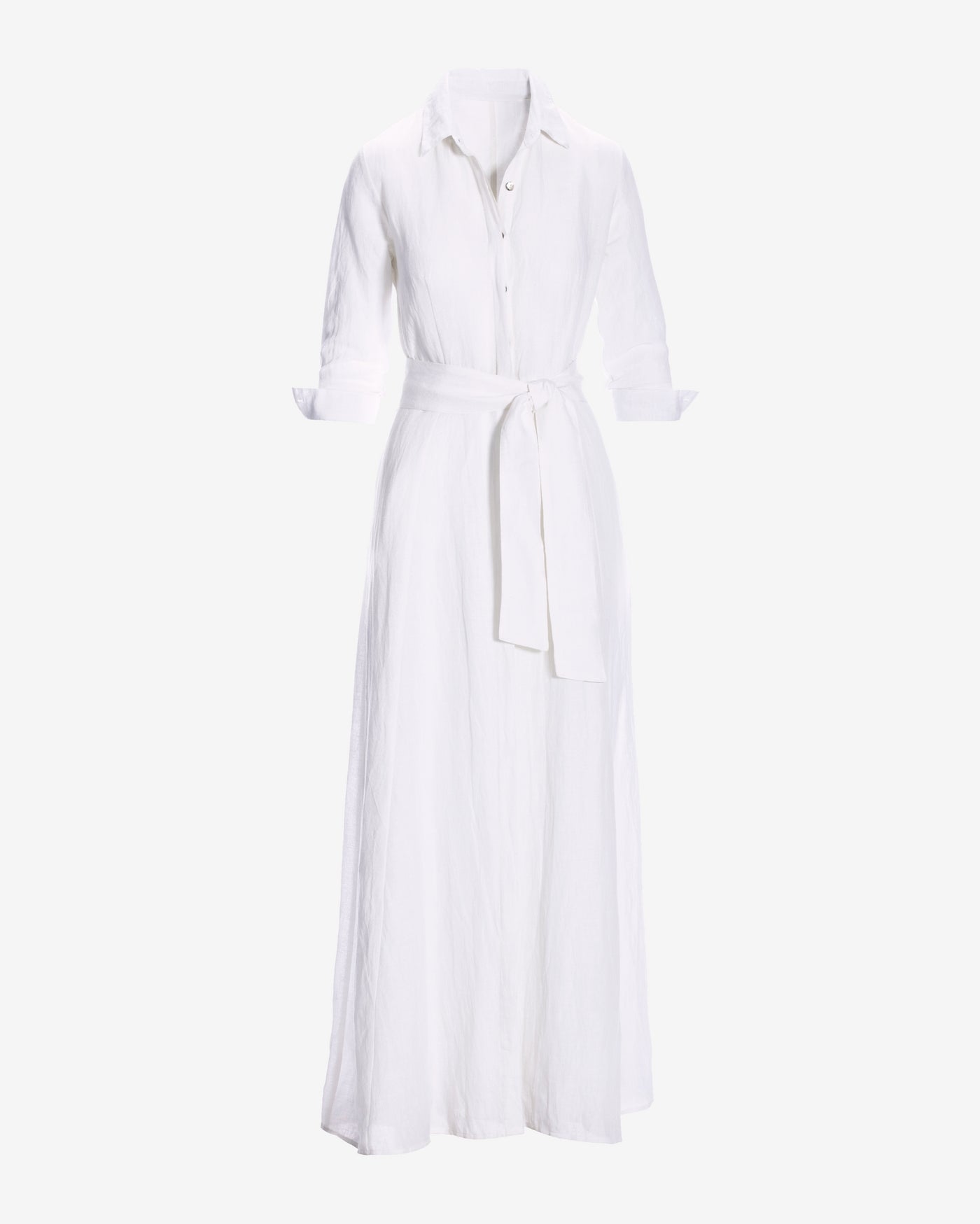 Linen Three Quarter Sleeve Maxi Shirt Dress White