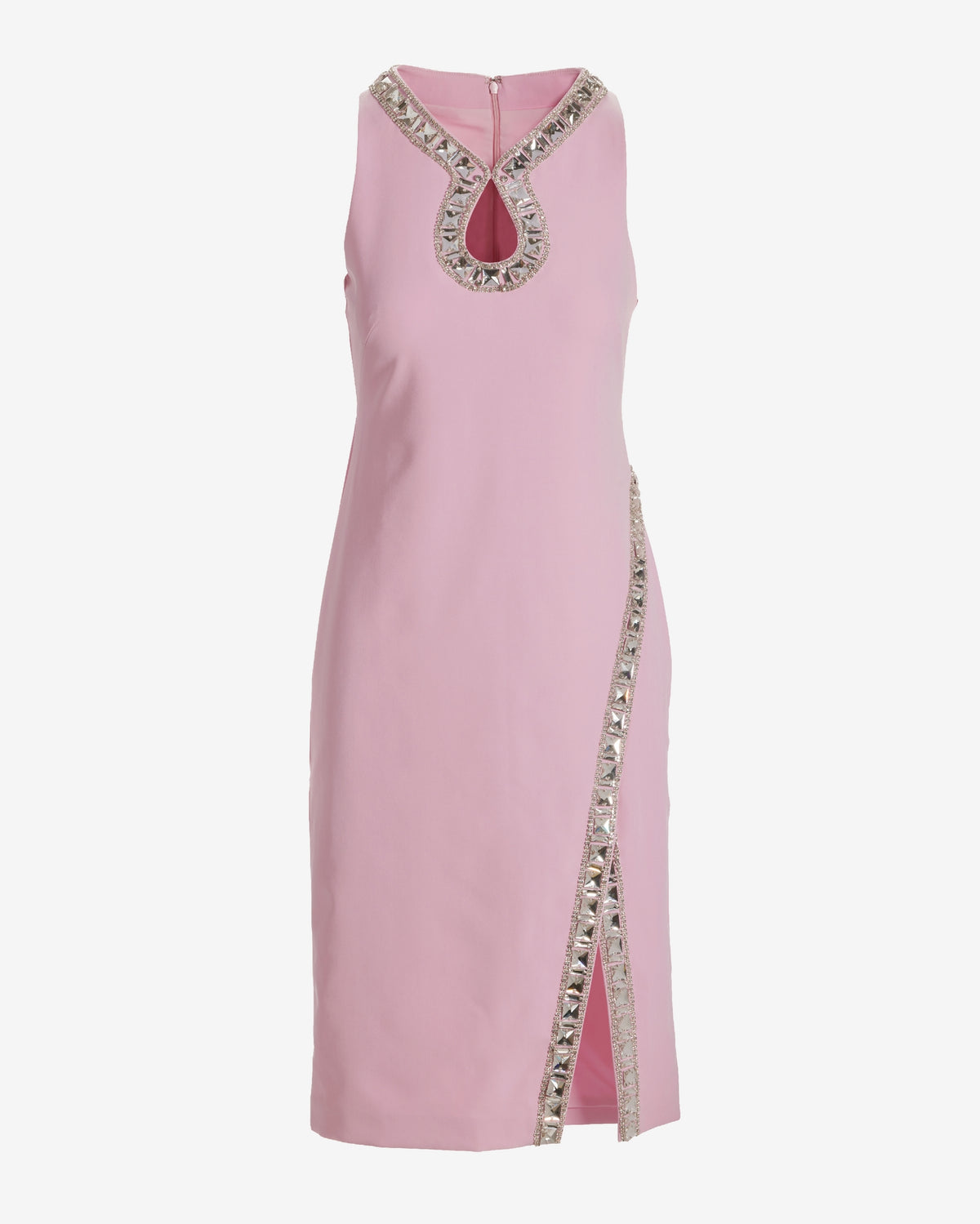 Crystal Embellished Slit Sheath Dress Pastel Pink