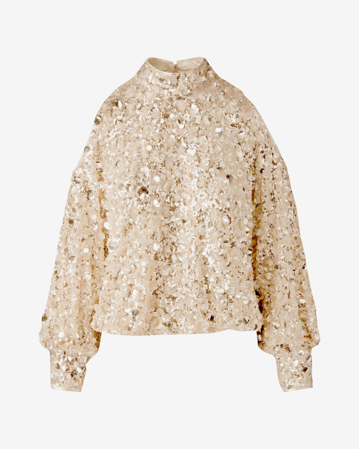 All Over Sequin Embellished Cold Shoulder Top Champagne Multi