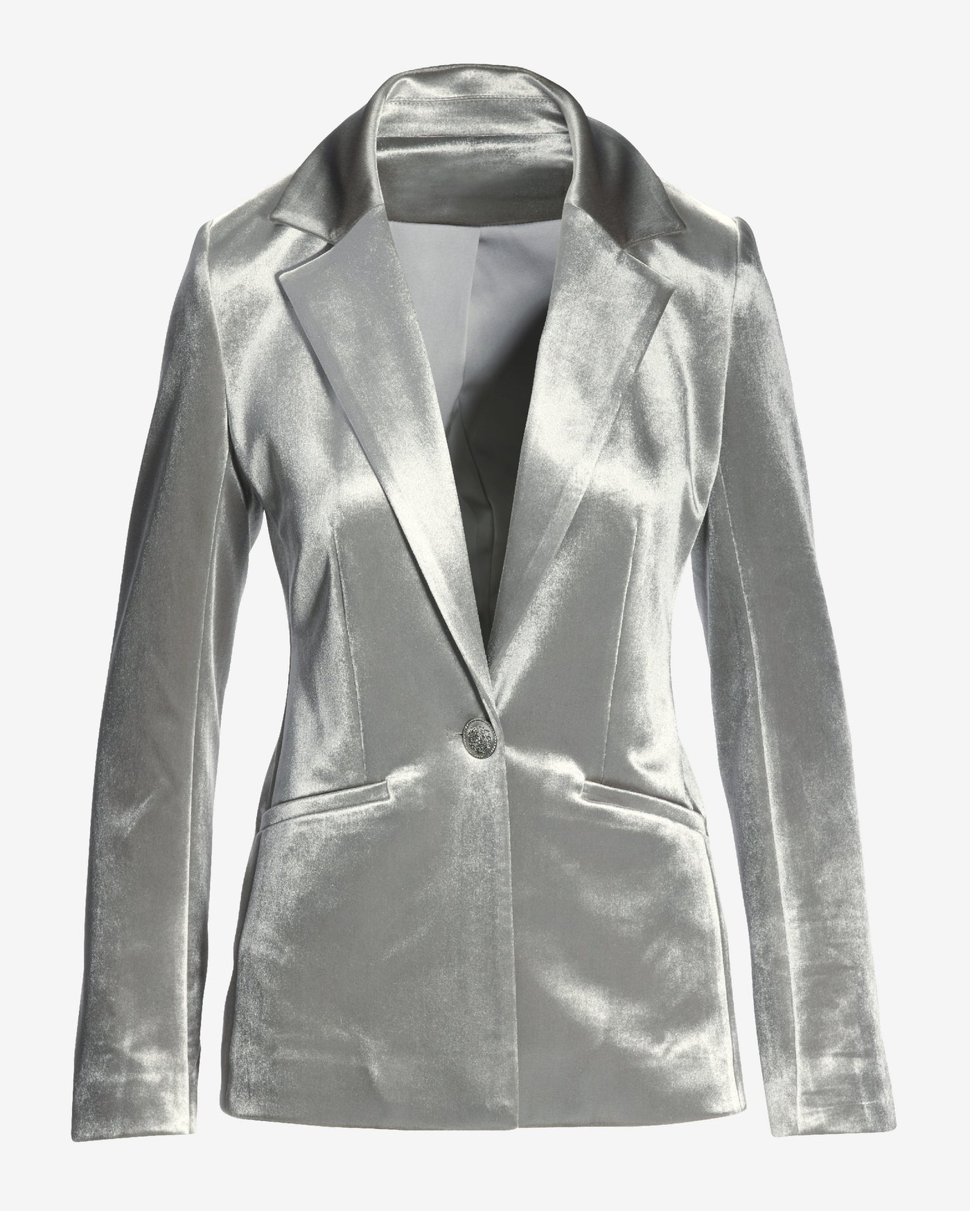Luxe Velvet Single Button Blazer Silver