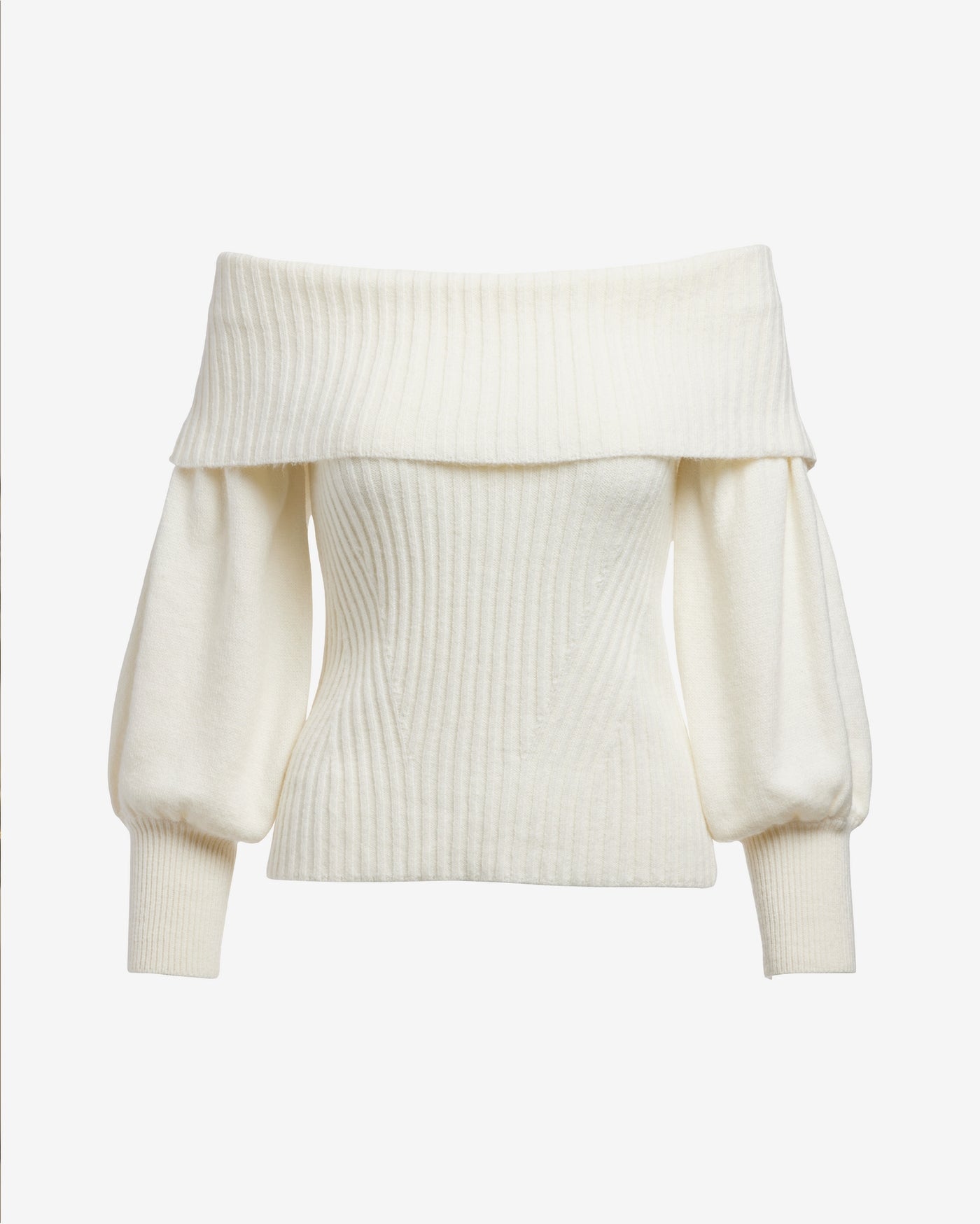 Wide Rib Fold Over Sweater Off White