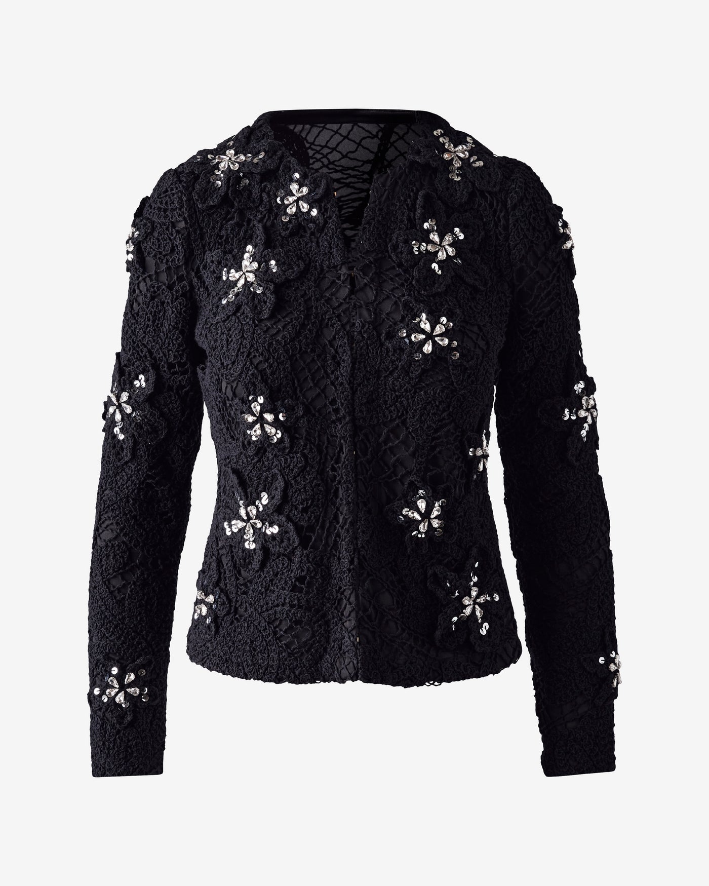 3D Floral Crochet Cardigan Black