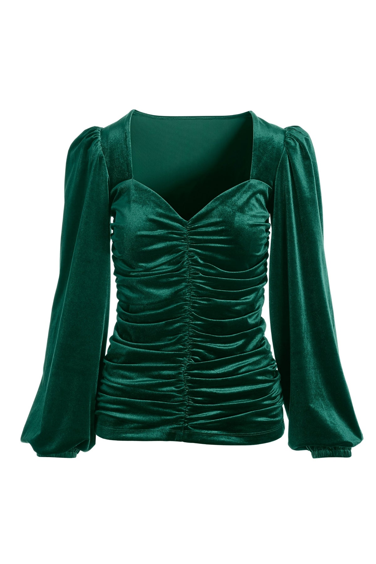 Velvet Ruched Sweetheart Top Emerald