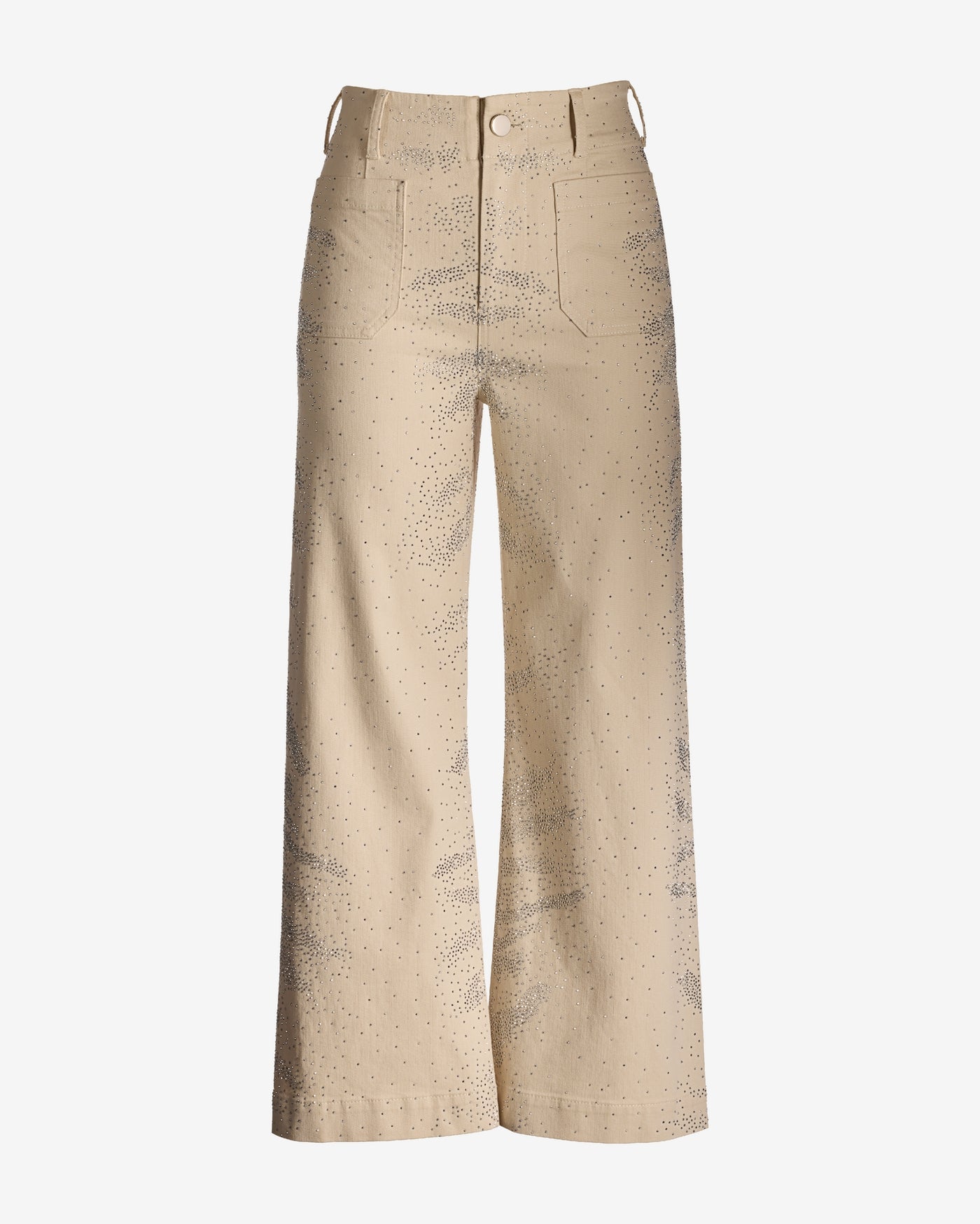 Malibu Wide Leg Rhinestone Ankle Jean Ecru