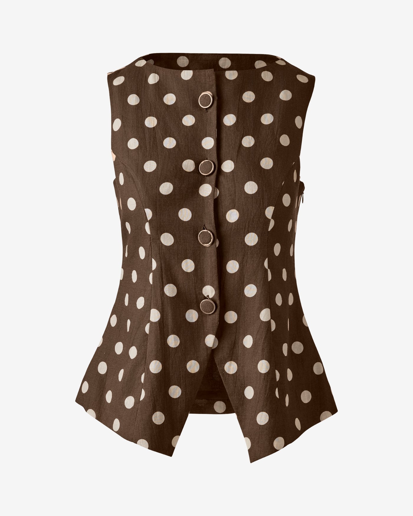Elevated Linen Dot Printed Vest Chocolate Dot
