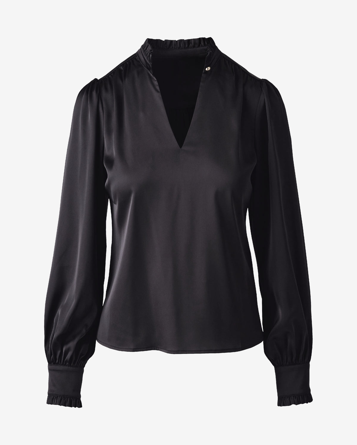 Charmeuse Ruffle Collar Long Sleeve Blouse Proper Black