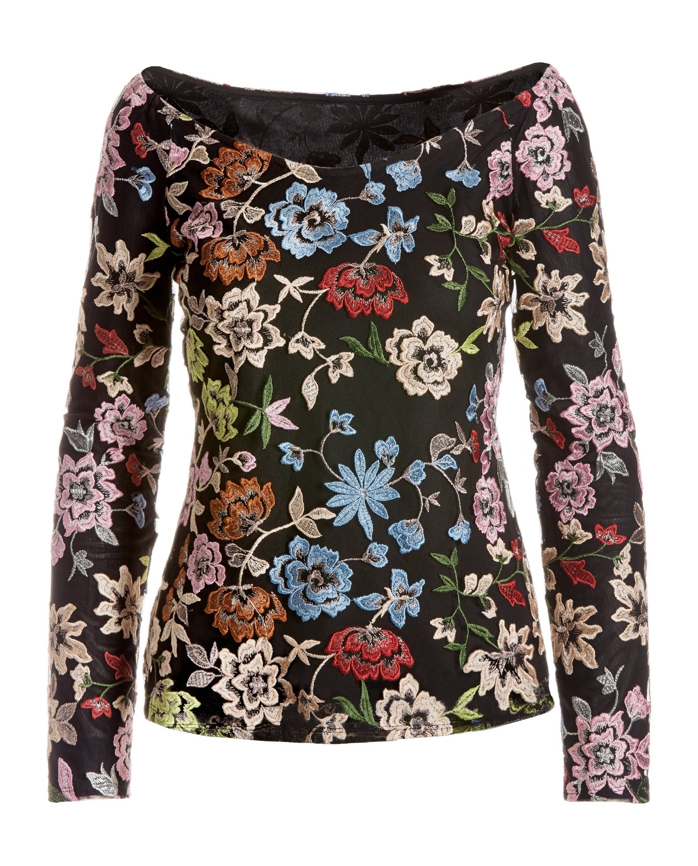 Colorful Floral Lace Top Black Multi