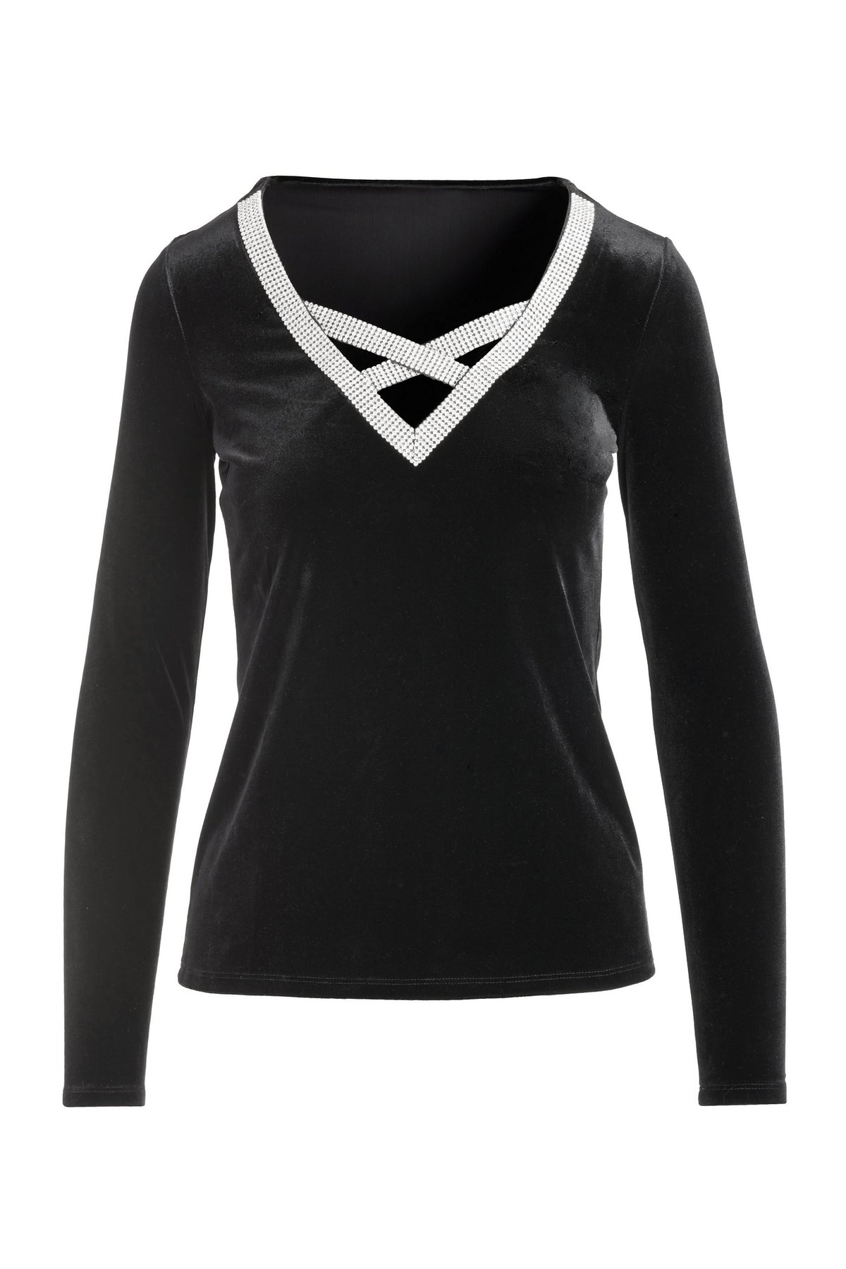 Velvet Strappy Embellished Top Black