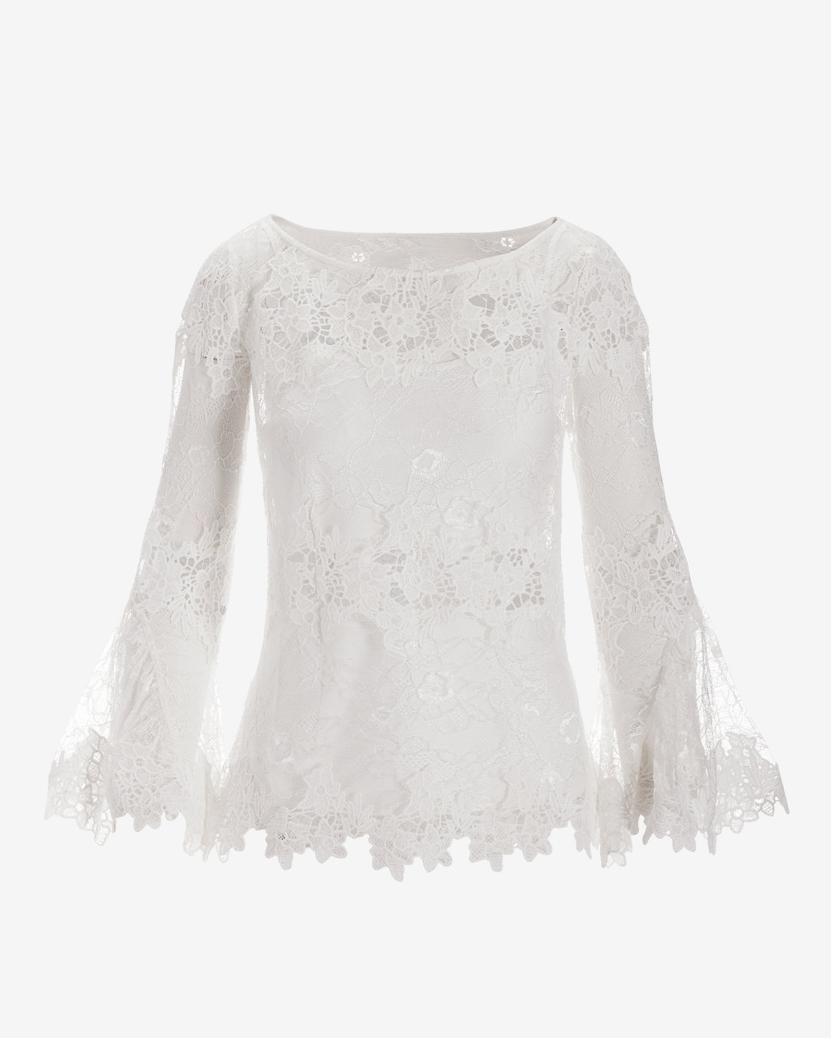 Flare Sleeve Boat Neck Lace Blouse Ivory