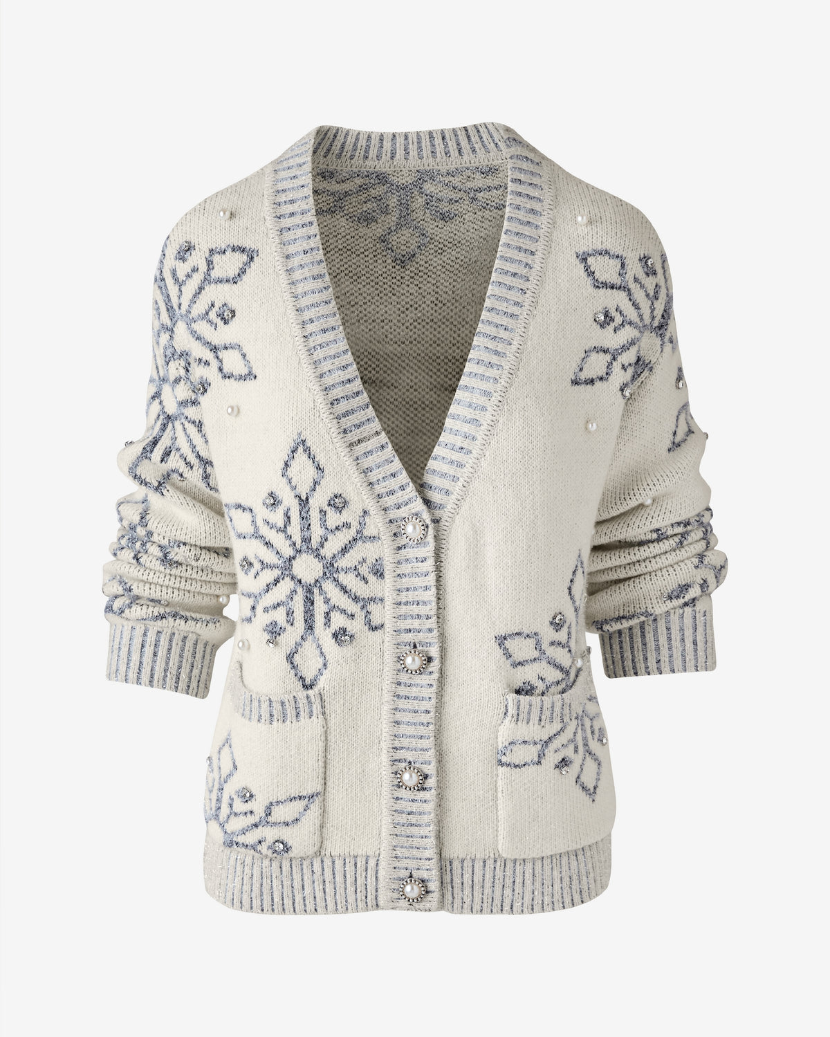 Snowflake Intarsia Cardigan White/Silver
