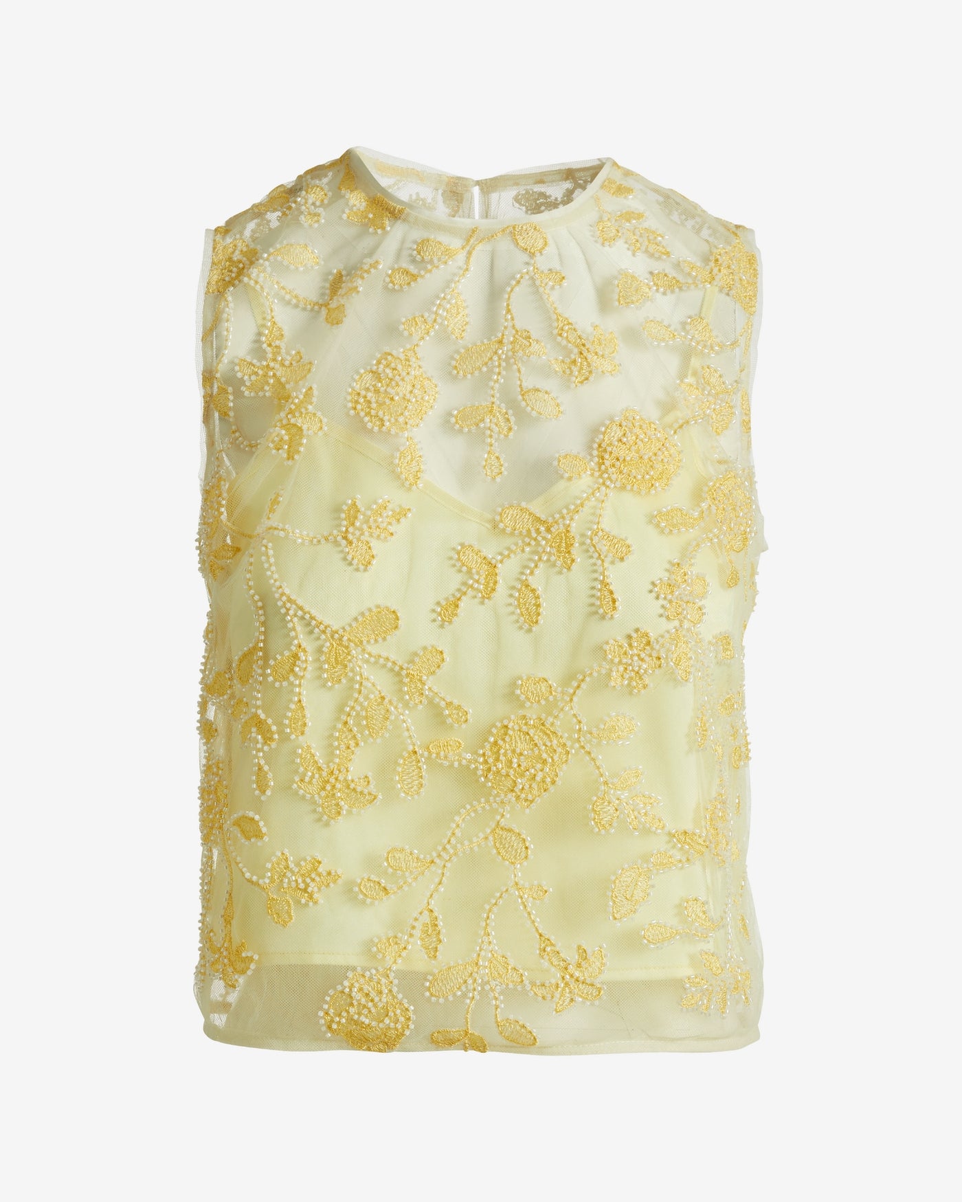 Floral Embellished Mesh Woven Top Pale Banana