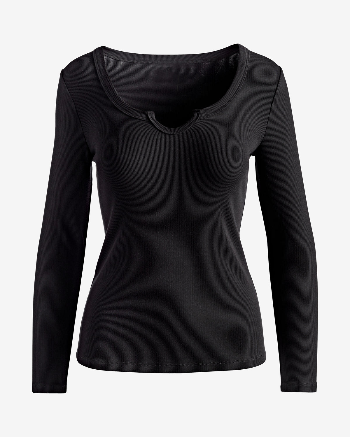 So Essential Notch Knit Long Sleeve Knit Top Black