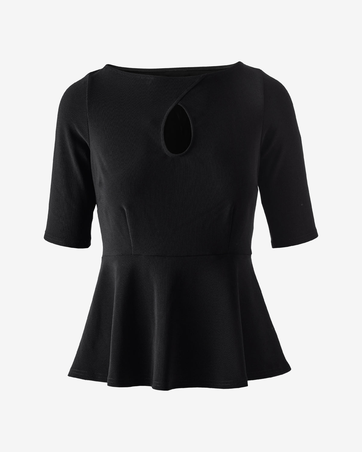 Beyond Travel Peplum Elbow Sleeve Top Jet Black