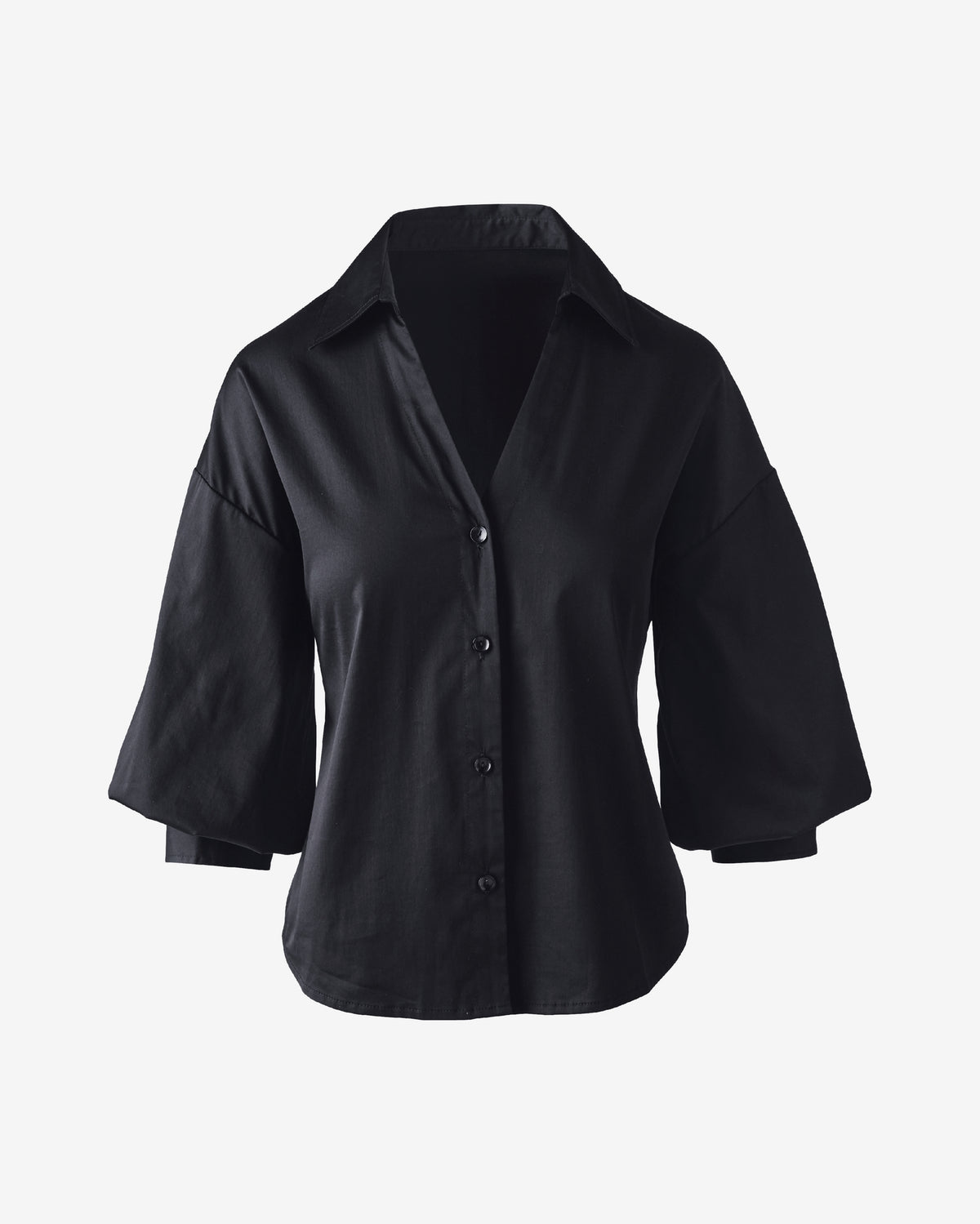 Poplin Puff Sleeve Button Up Shirt Black