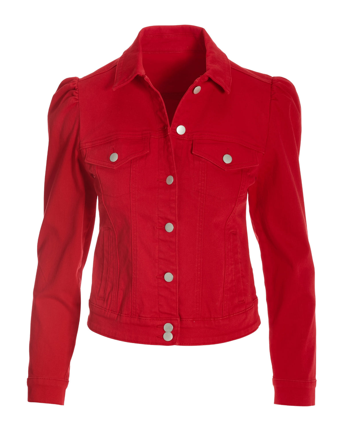 Denim Puff-Sleeve Jacket Red
