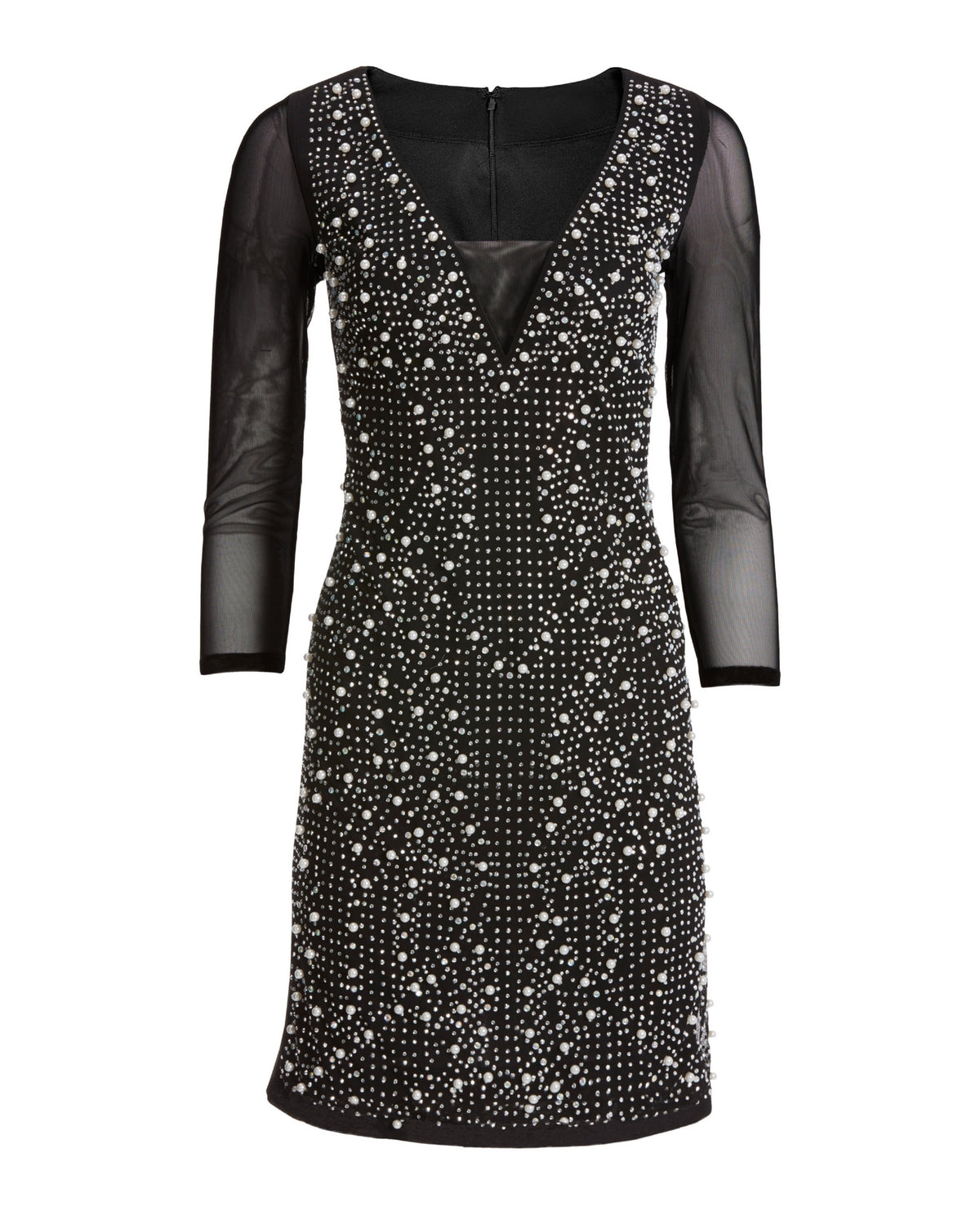 Mesh And Pearl Embellished Dress White/Black