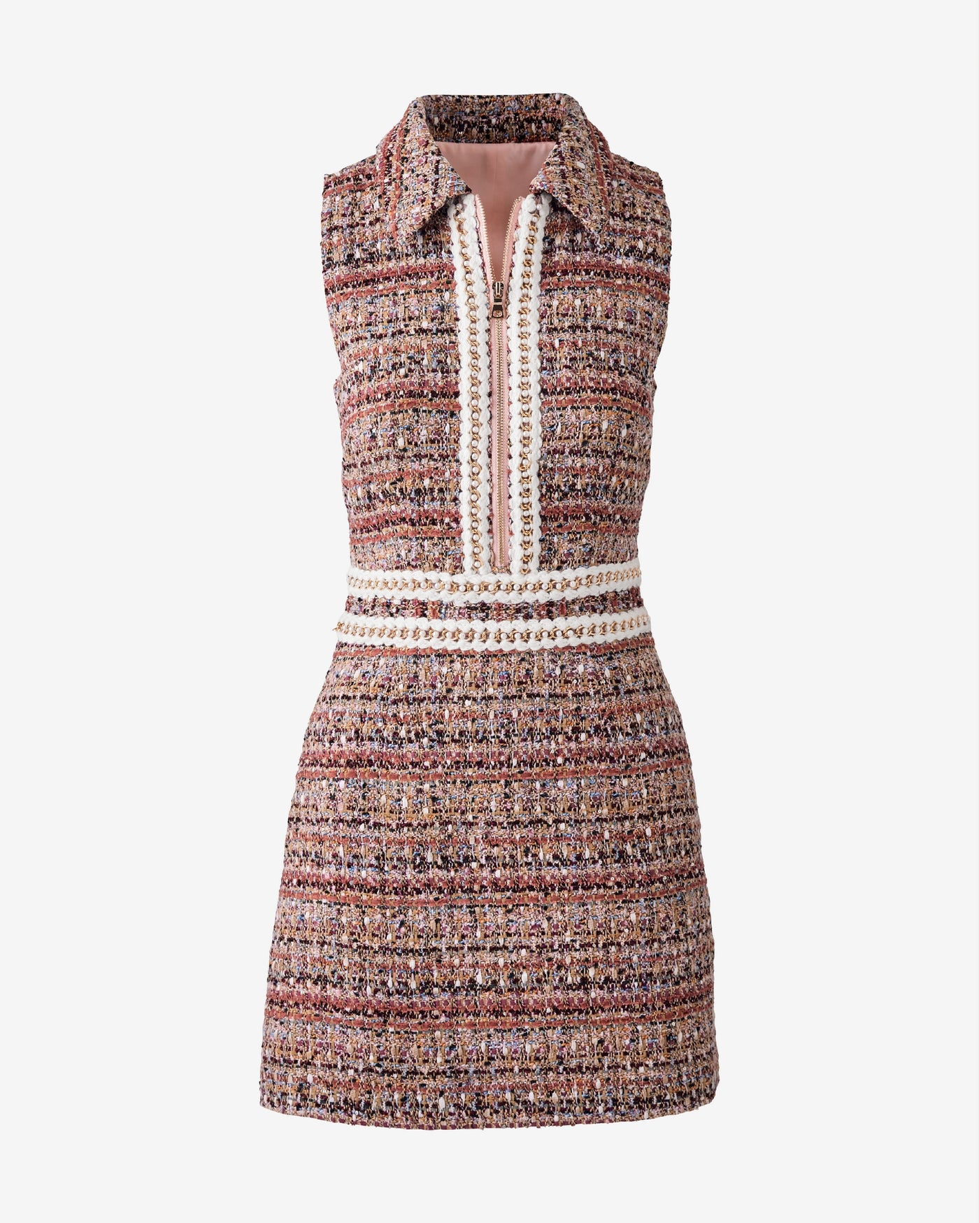 Bouclé Tweed Sleeveless Dress Pink Multi
